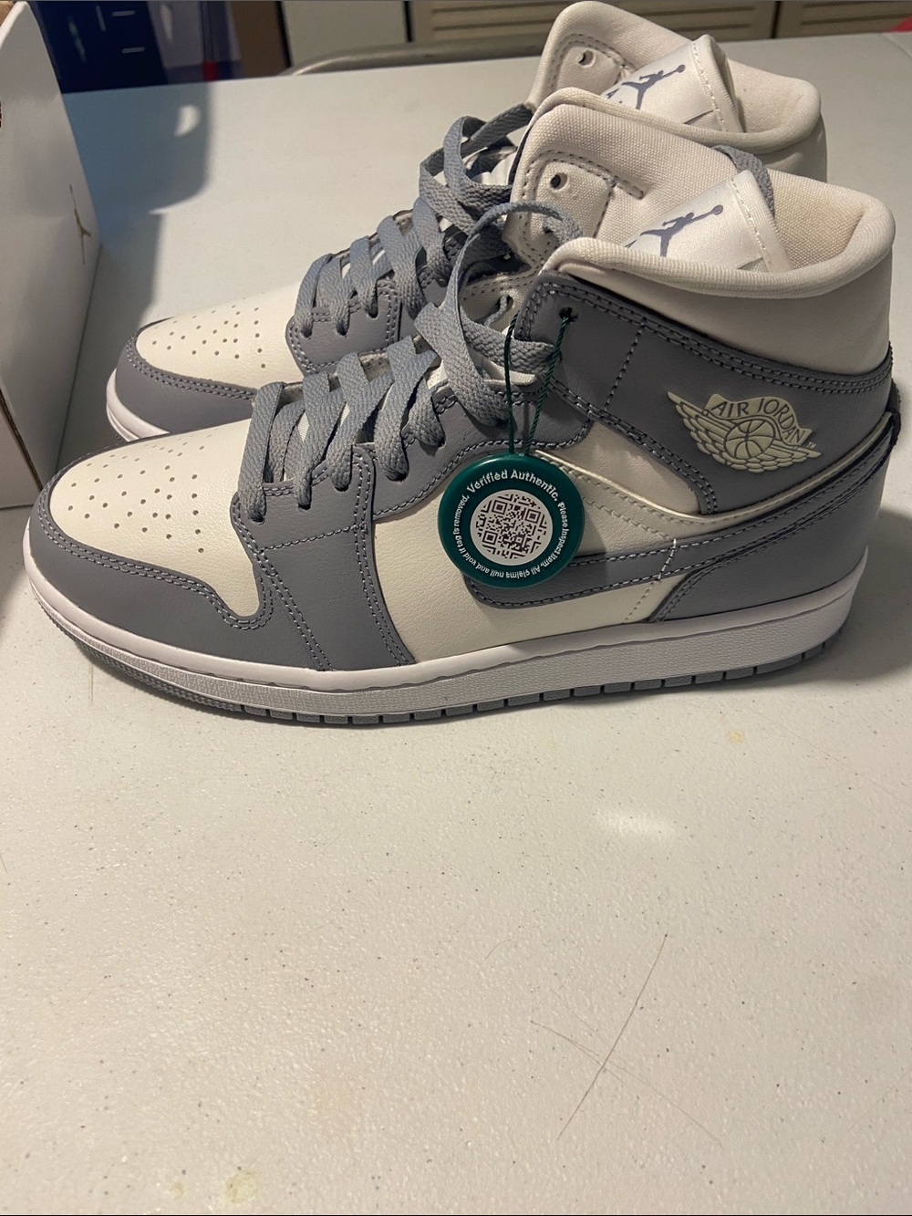 Jordan Air Jordan 1 Mid White and Gray Women's Sneakers - Picture 3 of 9